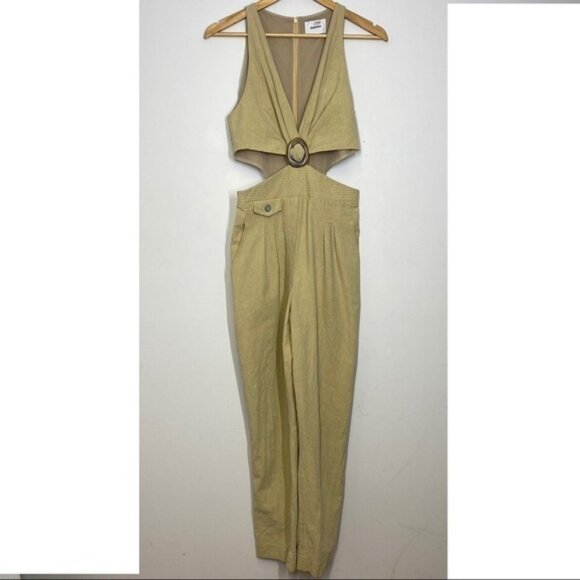 Nanushka Jumpsuit Amor Cut Out Cotton Twist On Waist  Deep V-Neck Yellow Small - Picture 5 of 11